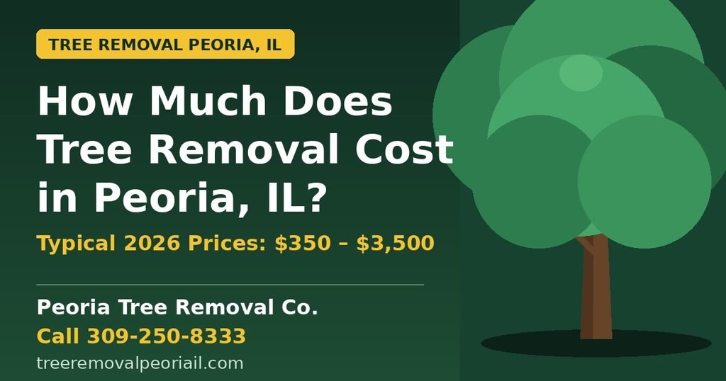 Tree removal cost in Peoria, IL: typical 2026 prices from $350 to $3,500, from Peoria Tree Removal Co., call 309-250-8333