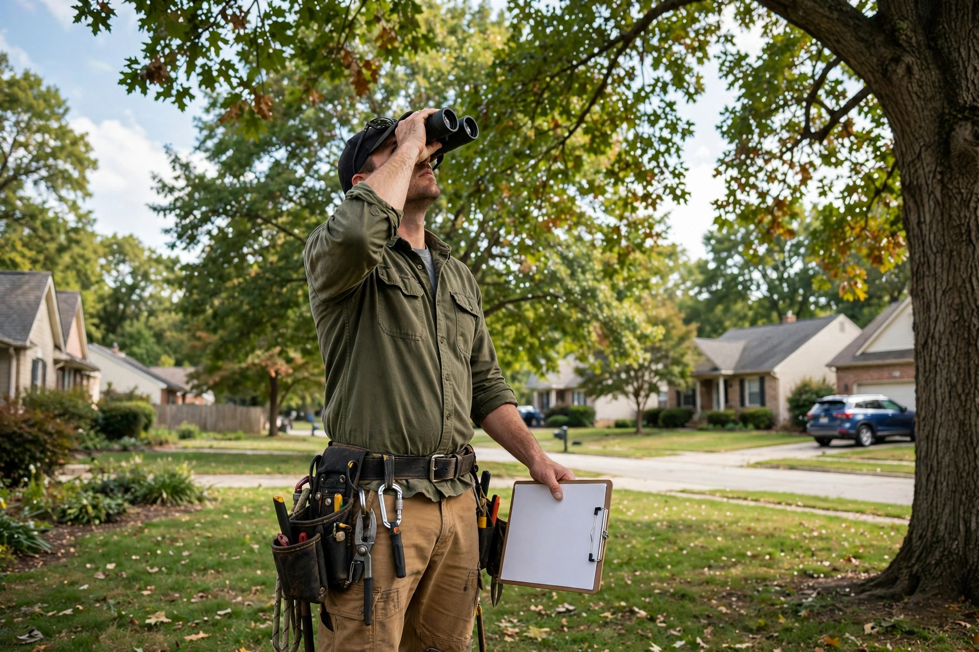 Arborist tree health assessment Chillicothe IL — certified arborist inspecting tree canopy