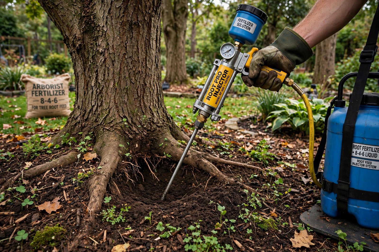 tree root feeding probe in soil