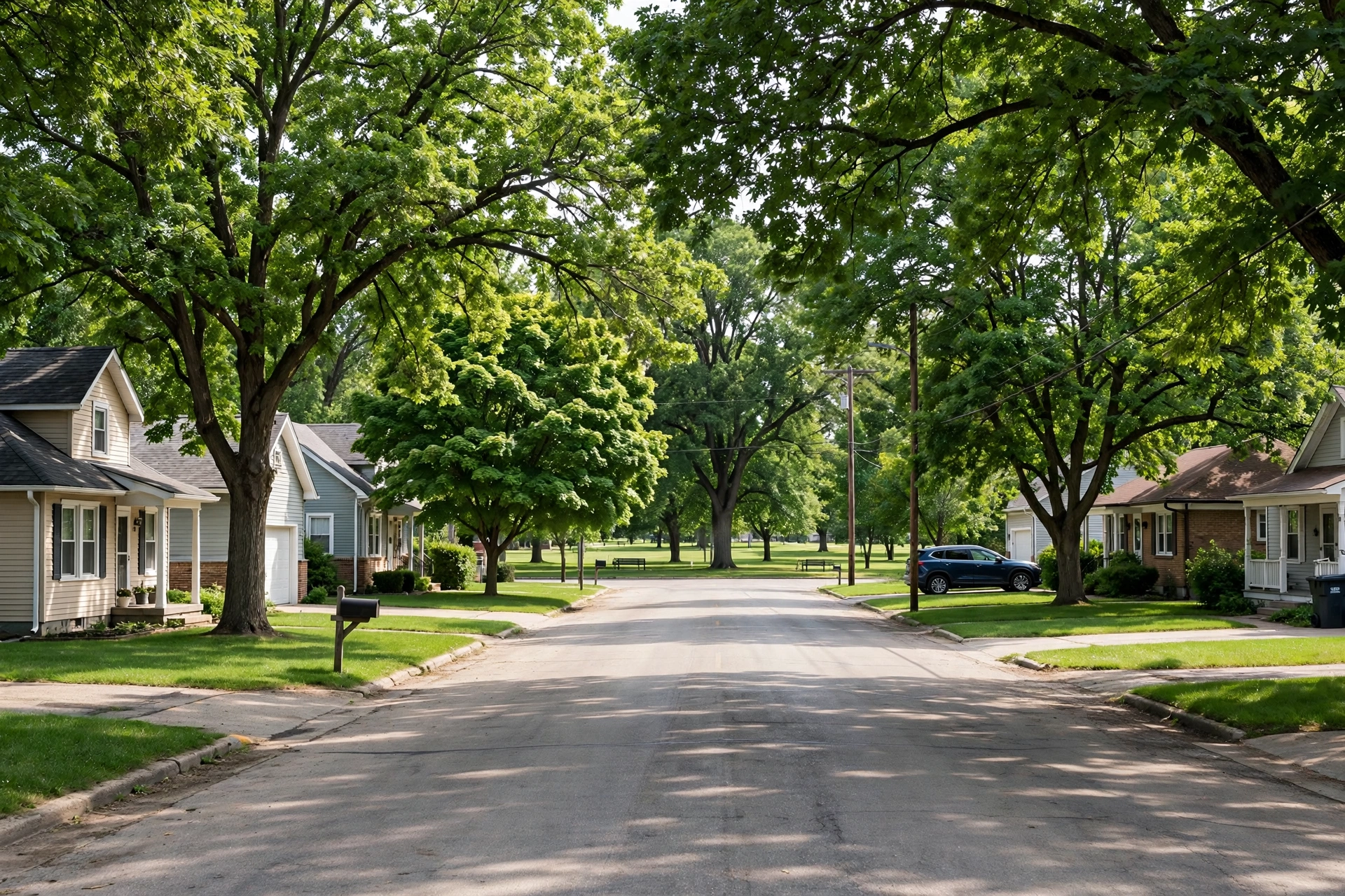 Tree removal Bartonville IL 61607 — suburban street with mature trees