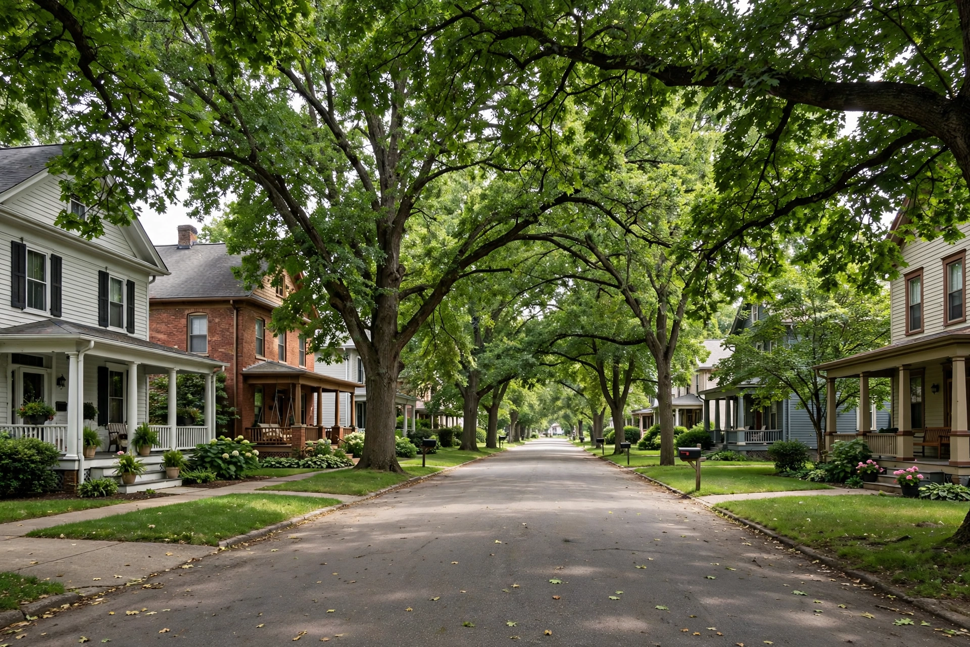 Tree service Pekin IL 61554 — residential street with large mature trees