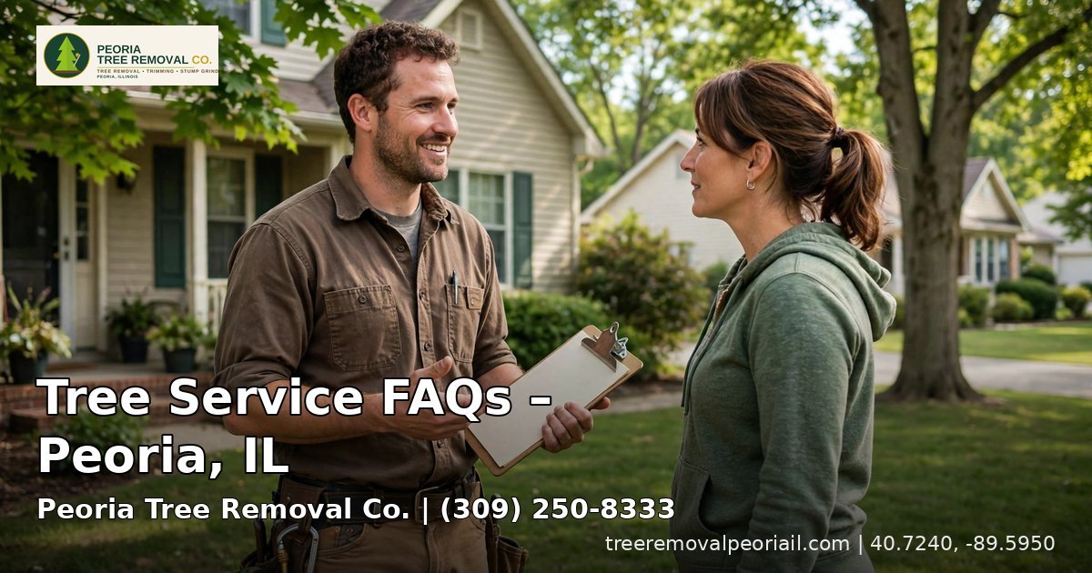 Arborist answering tree service questions with a homeowner — tree service FAQs in Peoria, IL